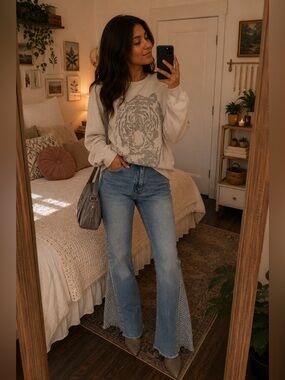 Light Blue Flare Jeans with Textured Side Panels - Women's